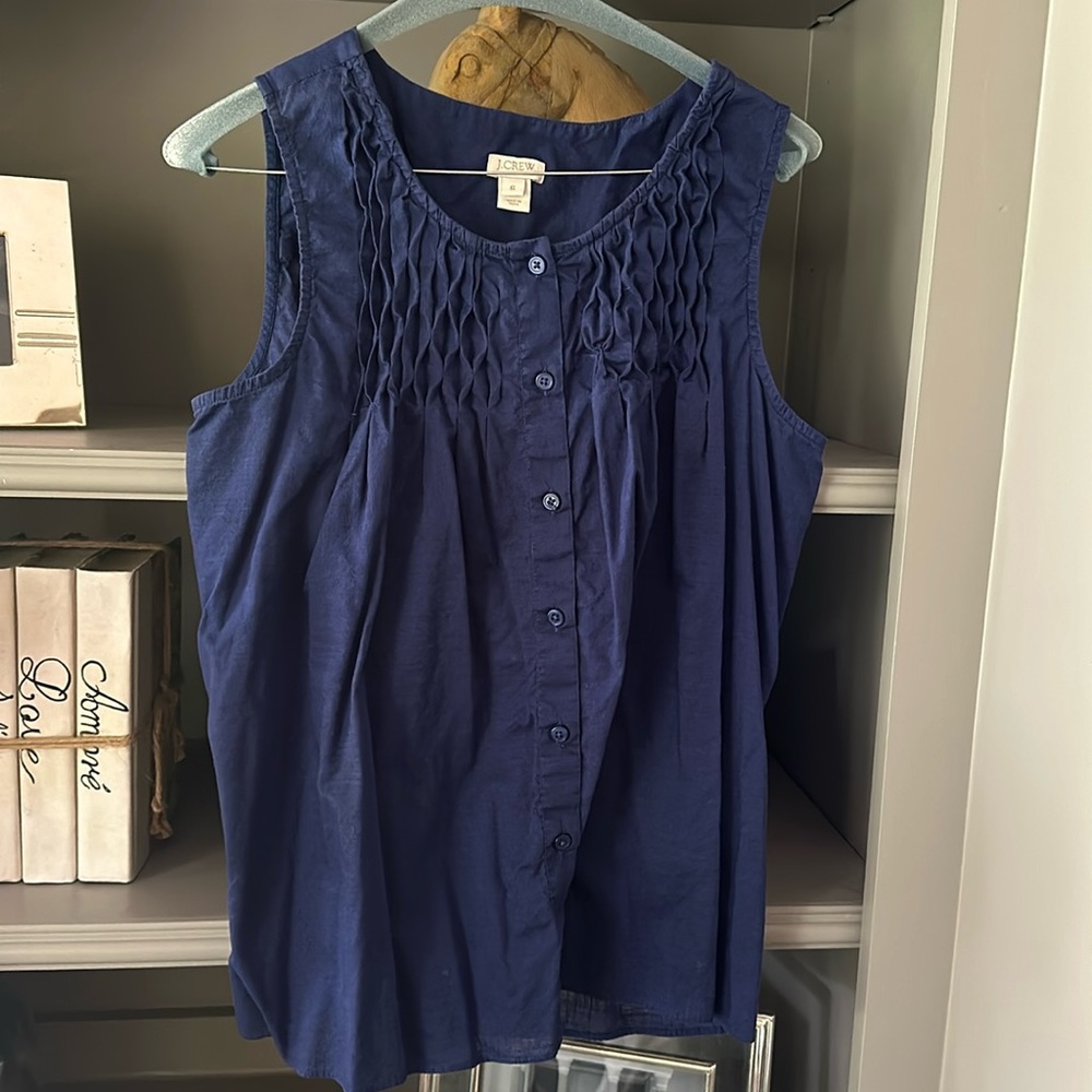 J.Crew Sleeveless Navy Pintuck Button-down Top-EUC